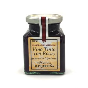 Mermelada artesana de vino tinto y rosas.