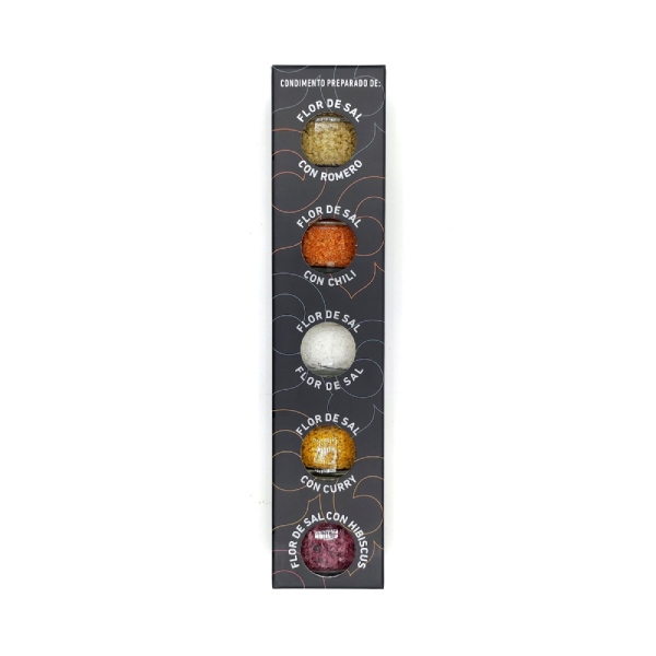 Pack de 5 variedades de flor de sal mezclada con especias.