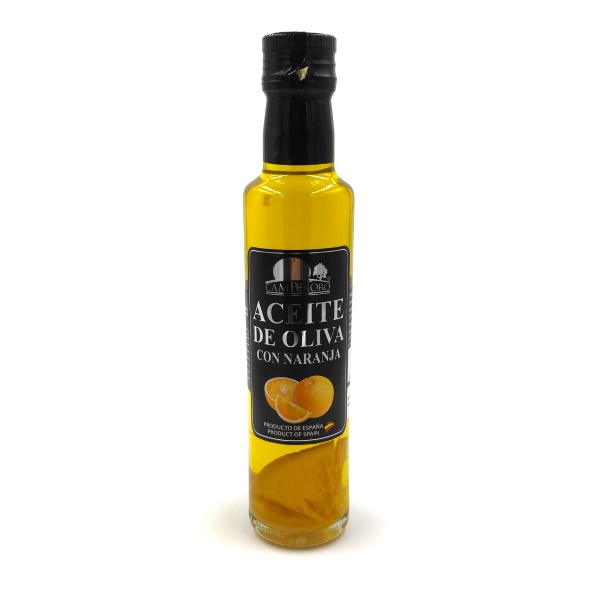 Aceite de oliva con naranja grande