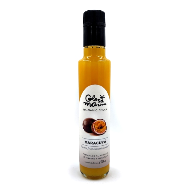 Crema de vinagre balsámico con maracuyá, Glosa Marina.