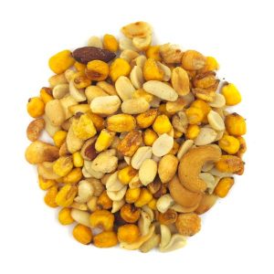 Mezcla de frutos secos fritos.