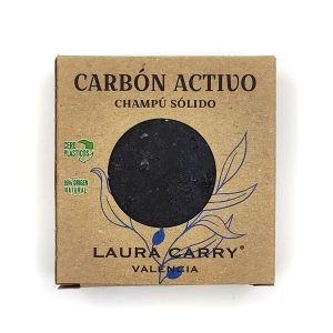 Champú sólido artesanal con carbón activo de Laura Carry.