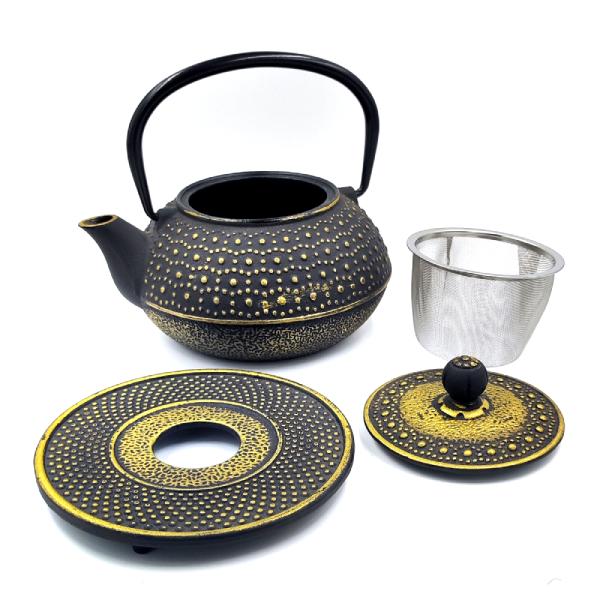 Juego de tetera con vasos negro y dorado - Imagen 2