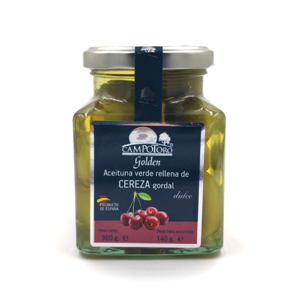 Aceitunas verdes gordal con cereza.