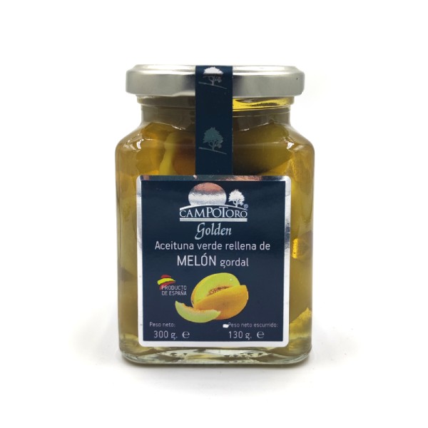 Aceitunas verdes gordal con melón.