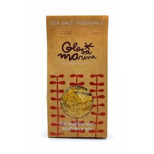 Sal del mar Mediterráneo mezclada con azafrán y ajo.