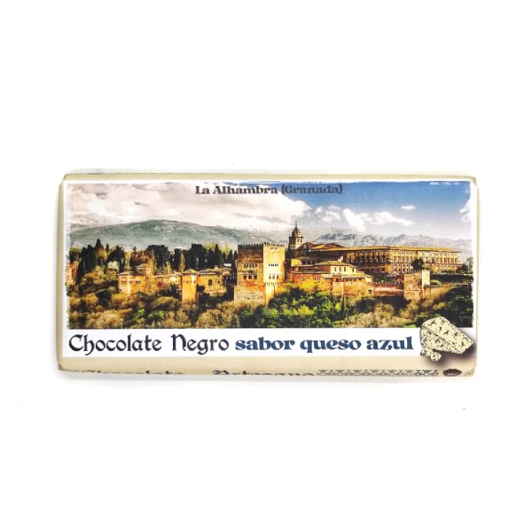 Tableta de chocolate artesano con sabor a queso azul.
