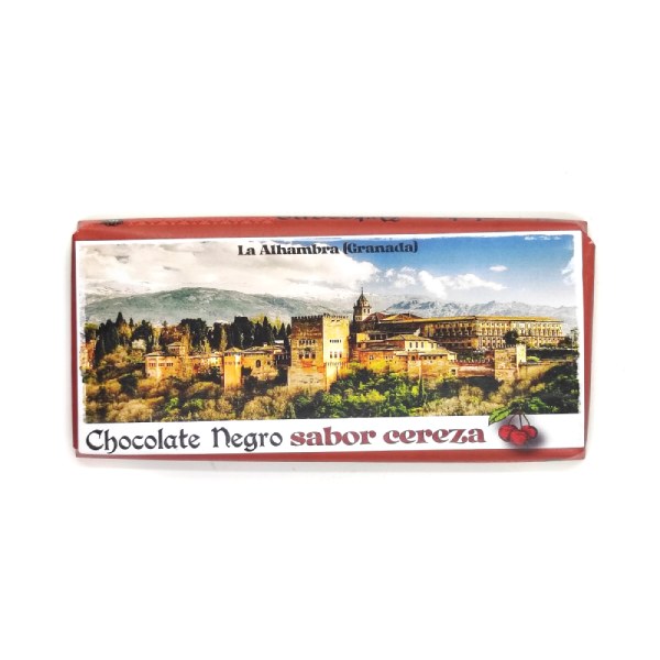 Tableta de chocolate artesano con sabor a cereza.