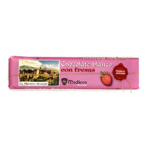Tableta grande de chocolate blanco artesano con fresas.