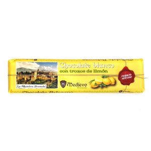 Tableta grande de chocolate blanco artesano con limón confitado.