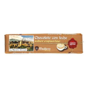 Tableta grande de chocolate con leche artesano con sabor a café capuccino.