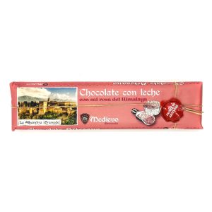 Tableta grande de chocolate con leche artesano con sal rosa del Himalaya.