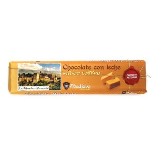 Tableta grande de chocolate con leche artesano con sabor a caramelo de toffee.