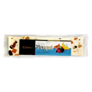 Turrón semiduro con trocitos de frutas tropicales.