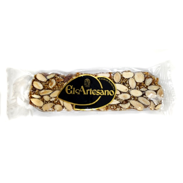 Turrón de guirlache con almendras y sésamo.